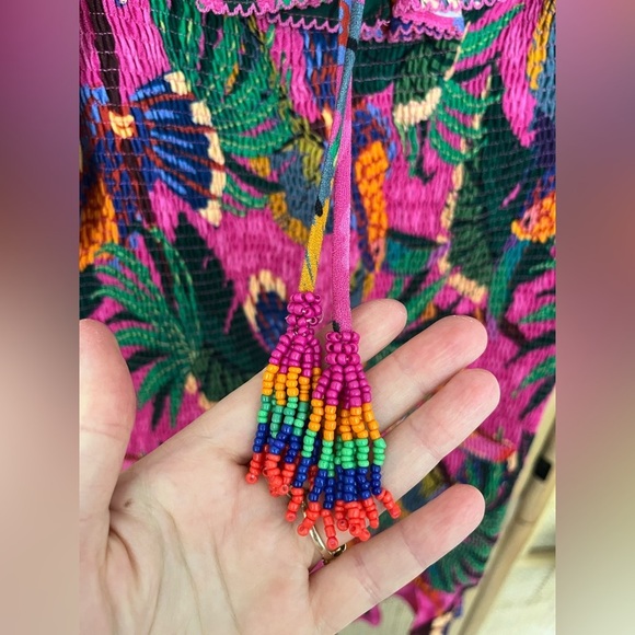 Farm Rio PINK PAINTED TOUCANS MINI DRESS Tropical Print - Picture 9 of 13